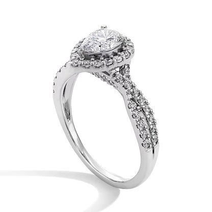 1.0 CT. TW Pear-Shaped Lab-Grown Diamond Frame Crossover Shank Engagement Ring in 14K White Gold (F/SI2)