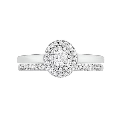 0.38 CT. TW Oval Diamond Double Frame Bridal Set in 10K White Gold