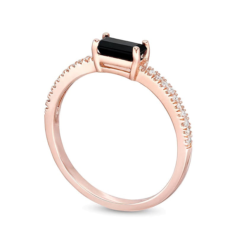Sideways Baguette Onyx and 0.1 CT. TW Diamond PavÃ© Ring in 10K Rose Gold