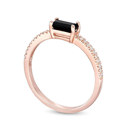 Sideways Baguette Onyx and 0.1 CT. TW Diamond PavÃ© Ring in 10K Rose Gold