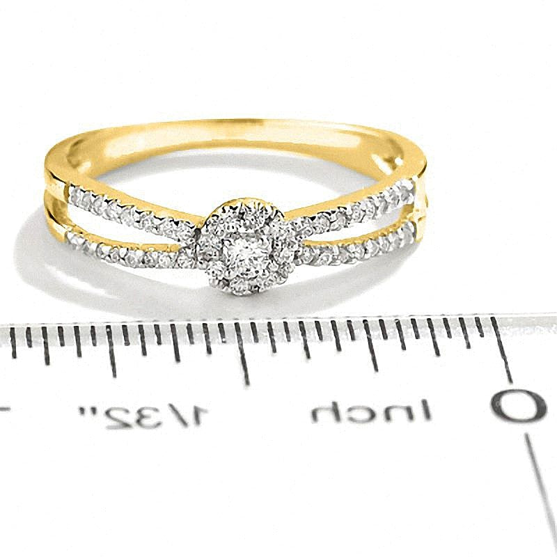 0.13 CT. TW Diamond Circle Frame Split Shank Promise Ring in 10K Gold