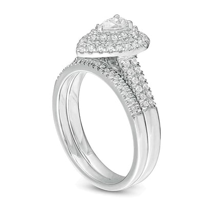 0.75 CT. TW Pear-Shaped Diamond Double Frame Bridal Set in 14K White Gold