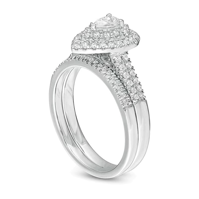 0.75 CT. TW Pear-Shaped Diamond Double Frame Bridal Set in 14K White Gold