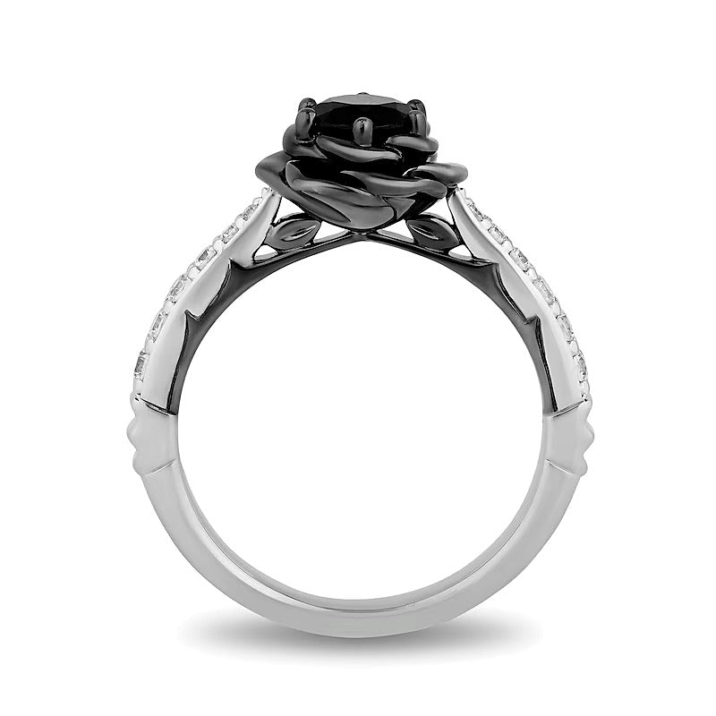 Enchanted Disney Villains Maleficent 1.0 CT. TW Black and White Diamond Rose Engagement Ring in 14K White Gold