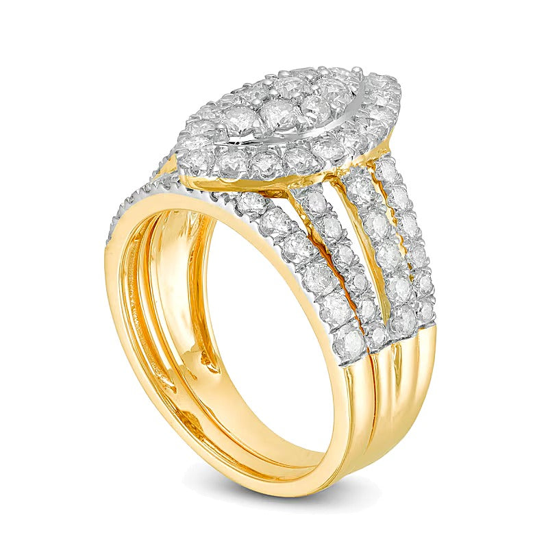 2.0 CT. TW Composite Diamond Double Marquise Frame Multi-Row Bridal Set in 10K Gold