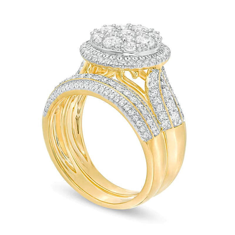 1.5 CT. TW Multi-Diamond Frame Multi-Row Bridal Set in 10K Gold