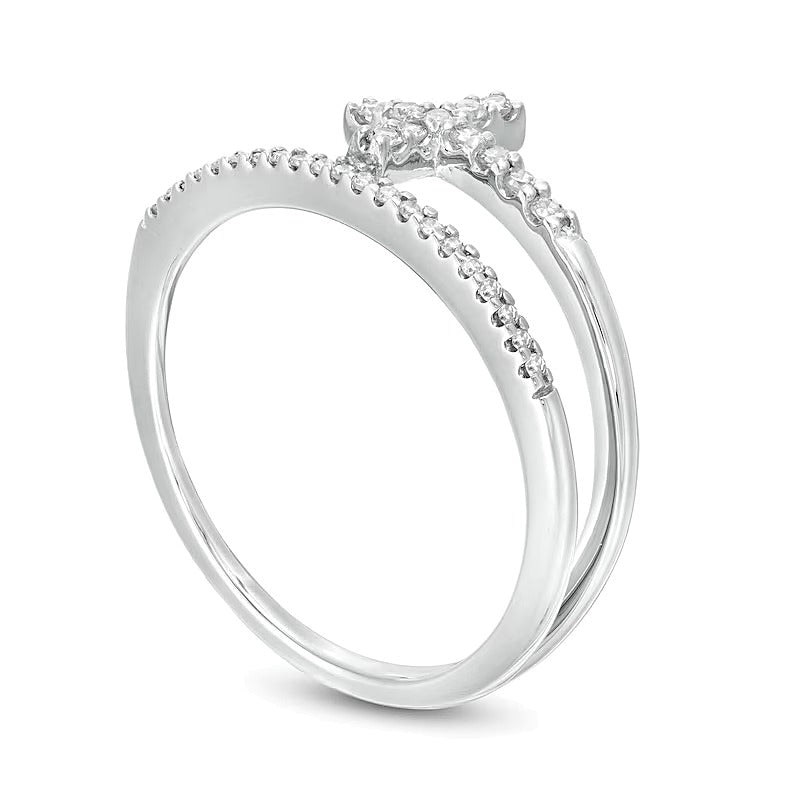 0.17 CT. TW Diamond Cross Split Shank Stacked Ring in 10K White Gold