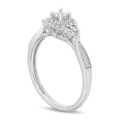 0.33 CT. TW Princess-Cut Diamond Frame Tri-Sides Vintage-Style Engagement Ring in 10K White Gold