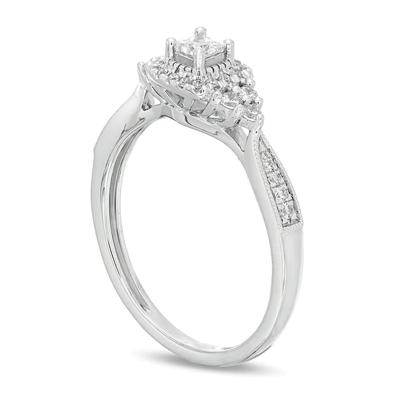 0.33 CT. TW Princess-Cut Diamond Frame Tri-Sides Vintage-Style Engagement Ring in 10K White Gold