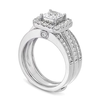 2.0 CT. TW Princess-Cut Lab-Grown Diamond Cushion-Shaped Frame Bridal Set in 14K White Gold (F/VS2)