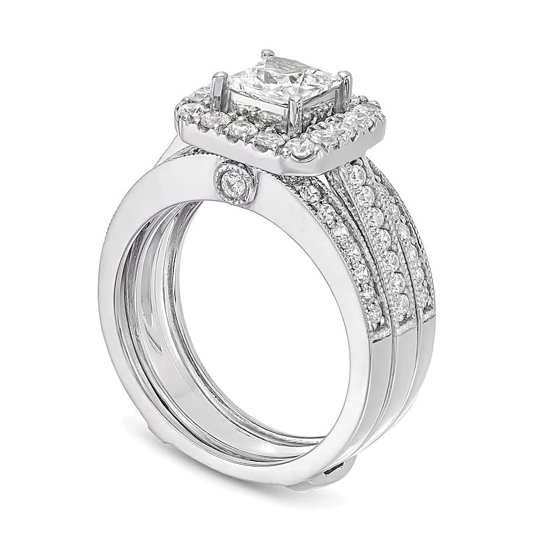2.0 CT. TW Princess-Cut Lab-Grown Diamond Cushion-Shaped Frame Bridal Set in 14K White Gold (F/VS2)