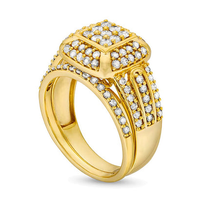 1.0 CT. TW Princess Multi-Diamond Cushion Frame Bridal Set in 10K Gold