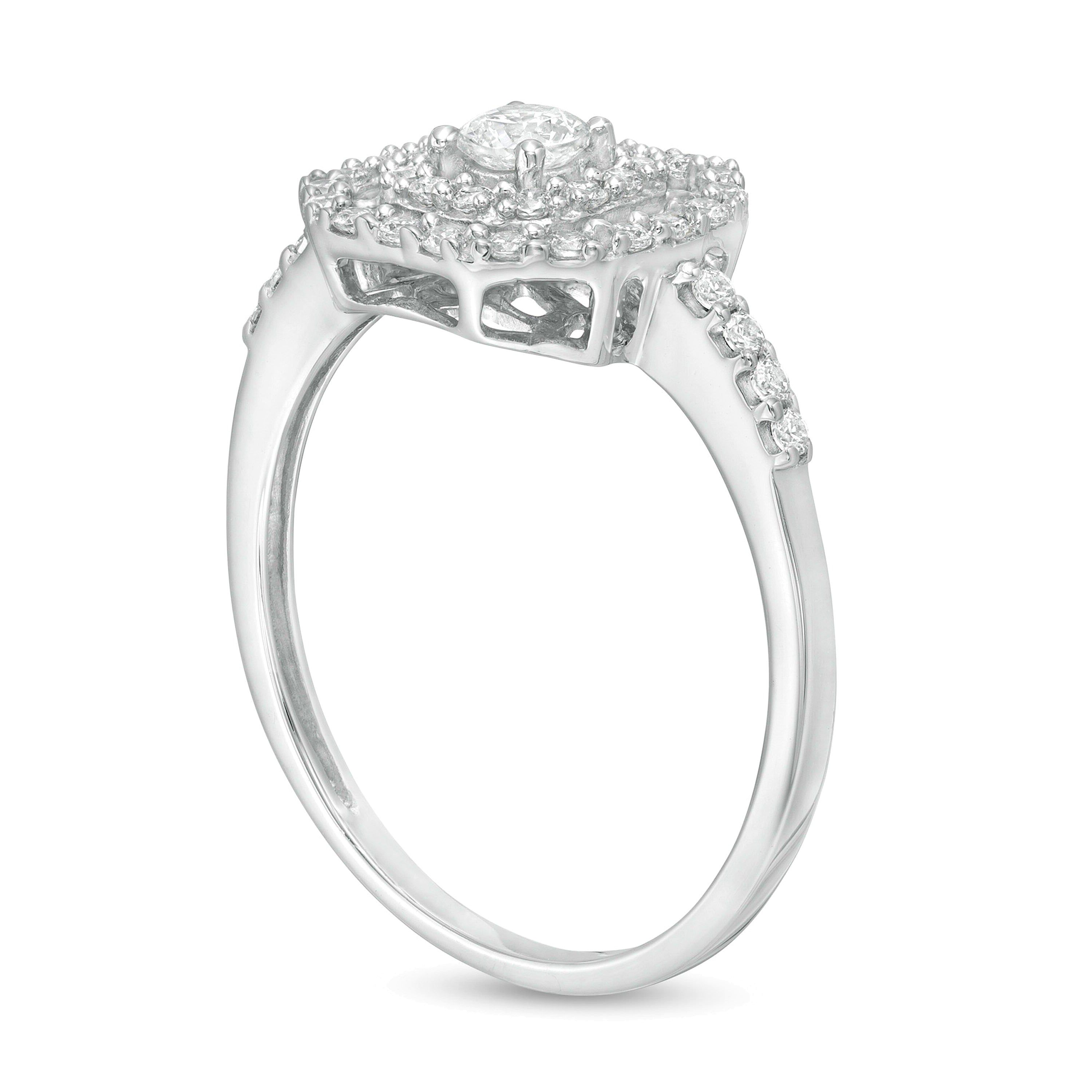 0.5 CT. TW Diamond Double Octagonal Frame Engagement Ring in 14K White Gold