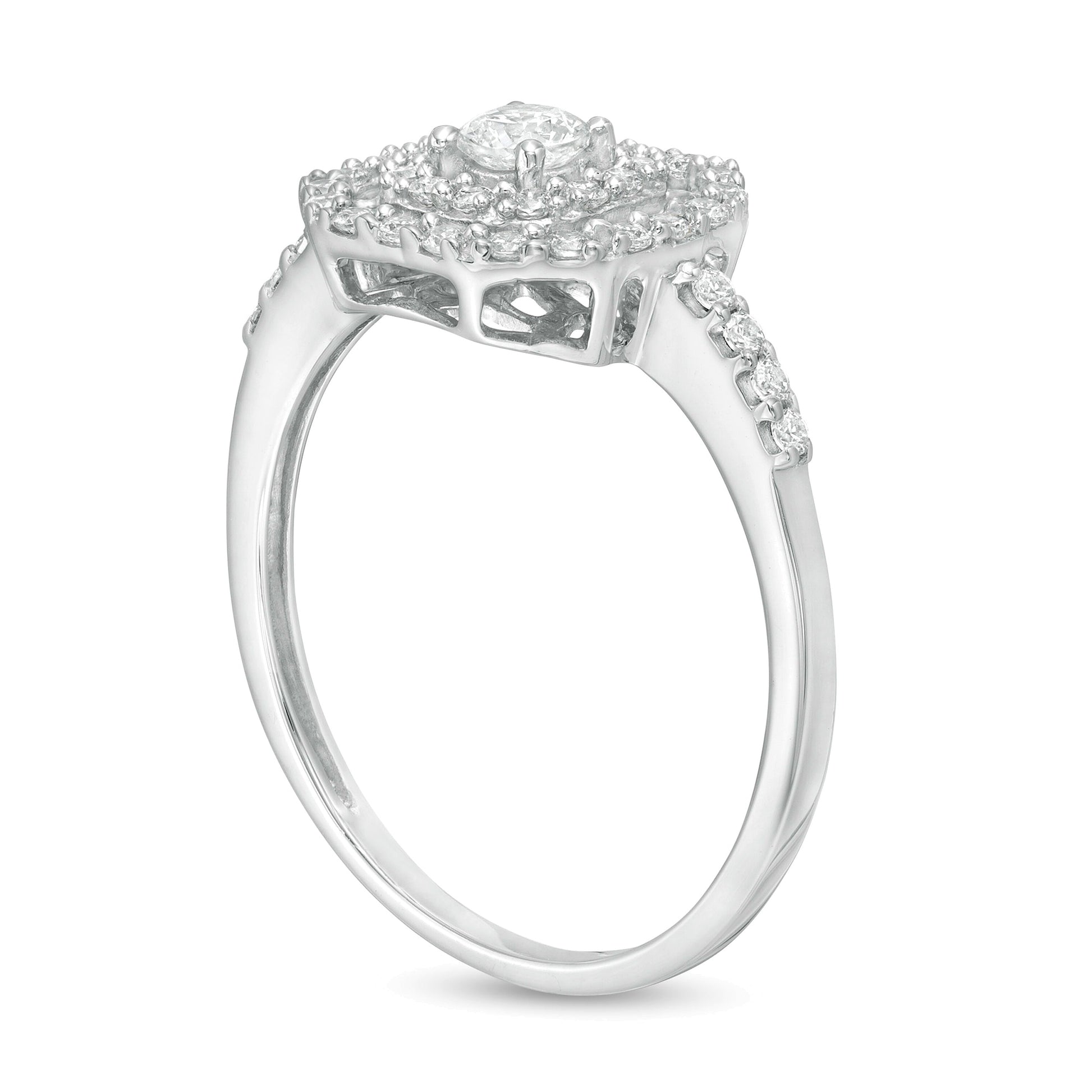 0.5 CT. TW Diamond Double Octagonal Frame Engagement Ring in 14K White Gold