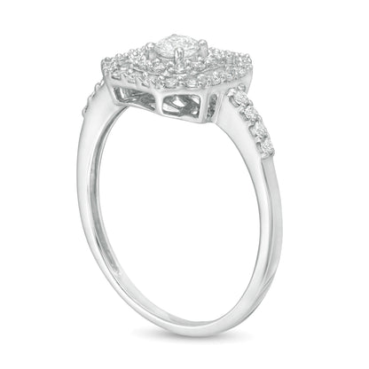 0.5 CT. TW Diamond Double Octagonal Frame Engagement Ring in 14K White Gold
