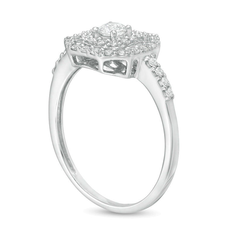 0.5 CT. TW Diamond Double Octagonal Frame Engagement Ring in 14K White Gold
