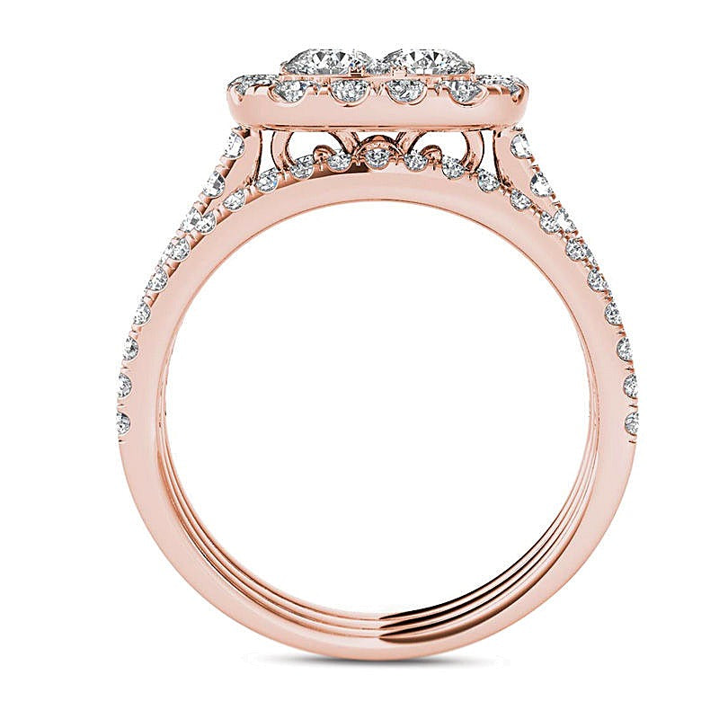 2.0 CT. TW Multi-Diamond Cushion Frame Bridal Set in 14K Rose Gold