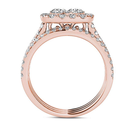 2.0 CT. TW Multi-Diamond Cushion Frame Bridal Set in 14K Rose Gold