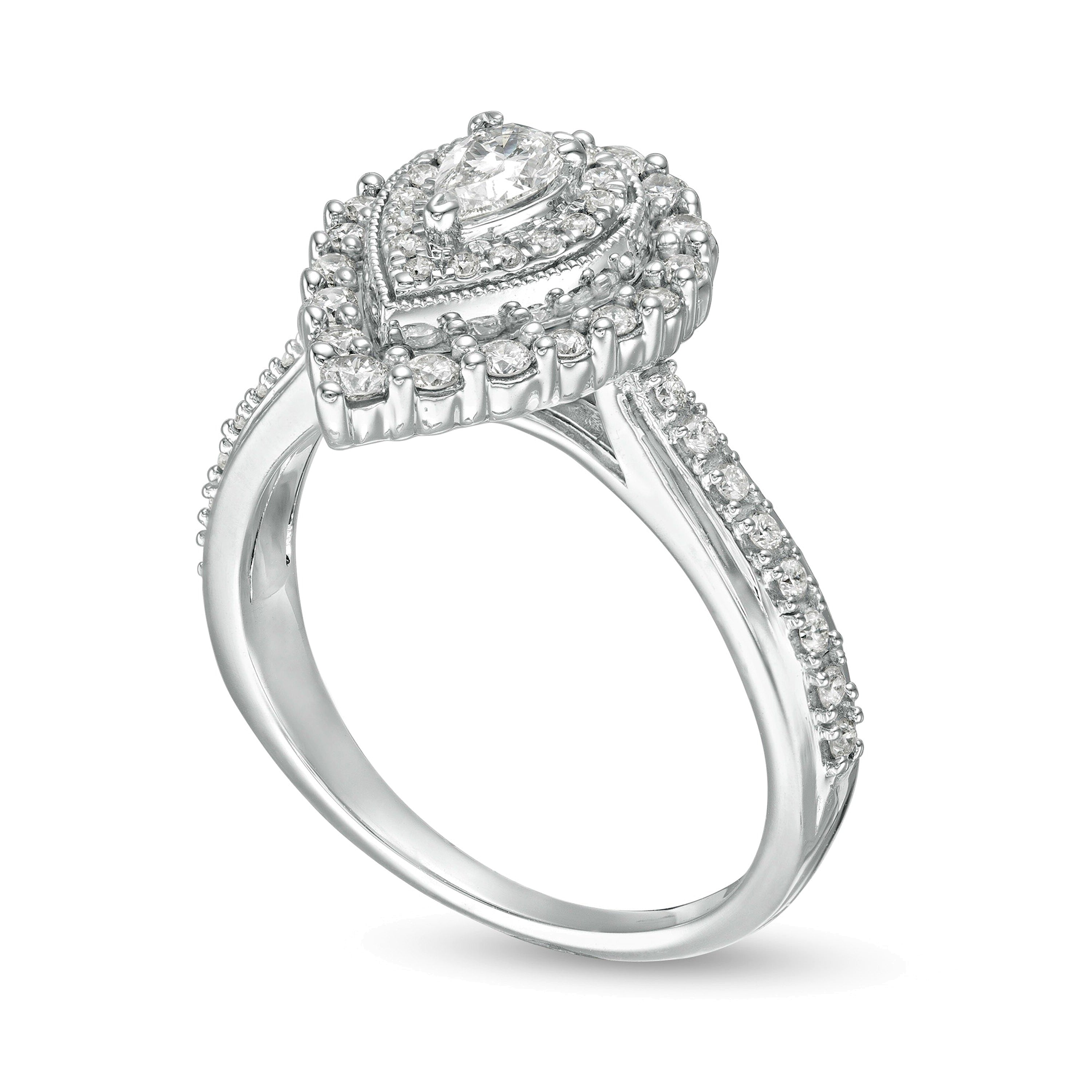 0.63 CT. TW Pear-Shaped Diamond Double Frame Vintage-Style Engagement Ring in 10K White Gold