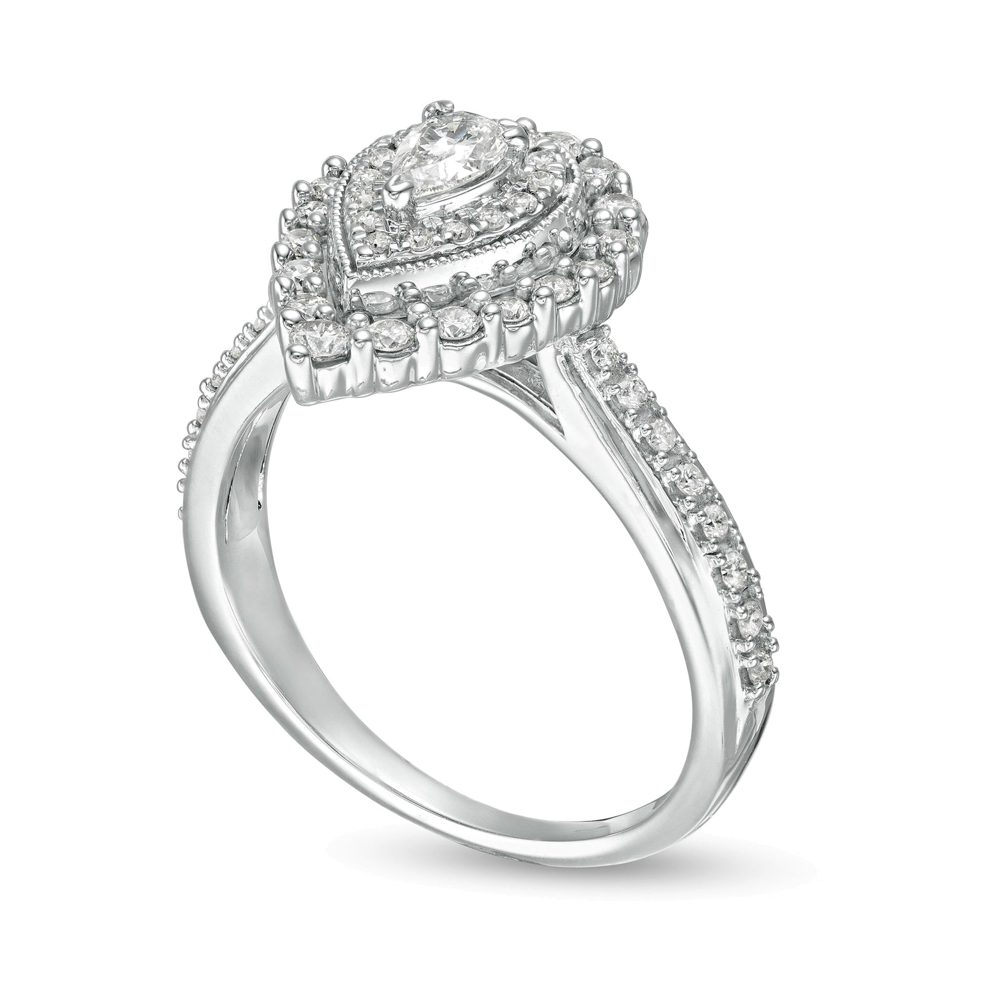 0.63 CT. TW Pear-Shaped Diamond Double Frame Vintage-Style Engagement Ring in 10K White Gold