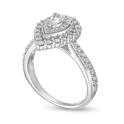 0.63 CT. TW Pear-Shaped Diamond Double Frame Vintage-Style Engagement Ring in 10K White Gold