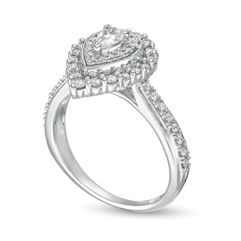 0.63 CT. TW Pear-Shaped Diamond Double Frame Vintage-Style Engagement Ring in 10K White Gold