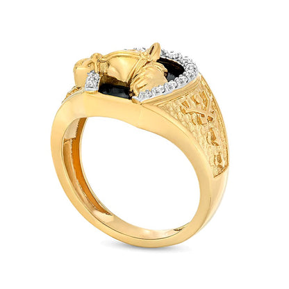 Onyx and 0.13 CT. TW Diamond Horse Nugget Ring in 10K Gold
