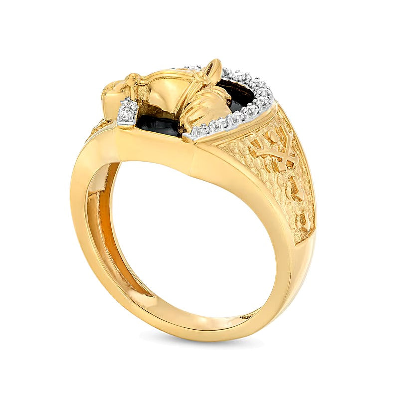 Onyx and 0.13 CT. TW Diamond Horse Nugget Ring in 10K Gold