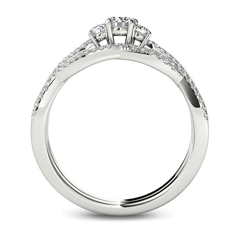 0.5 CT. TW Diamond Three Stone Twist Bridal Set in 14K White Gold