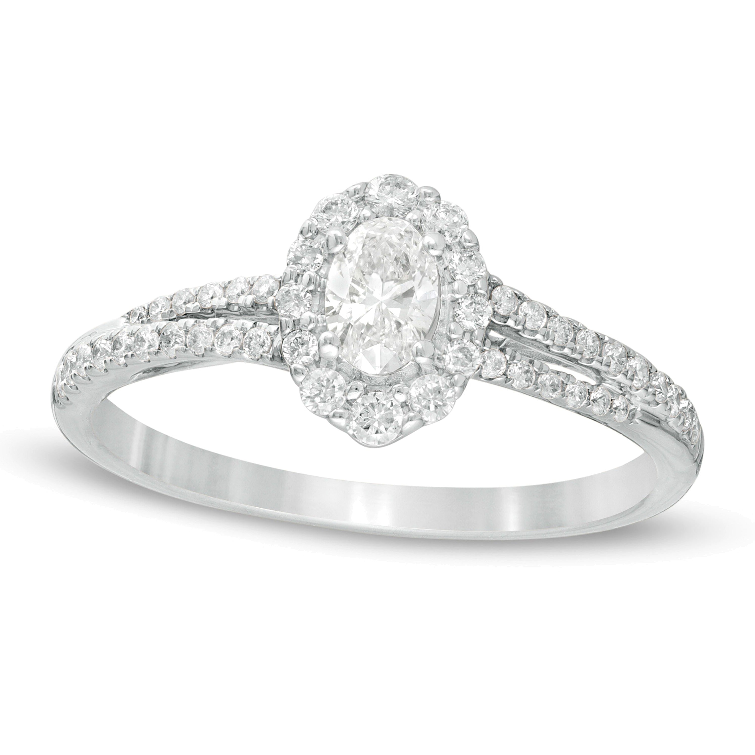 0.5 CT. TW Oval Diamond Frame Split Shank Engagement Ring in 10K White Gold