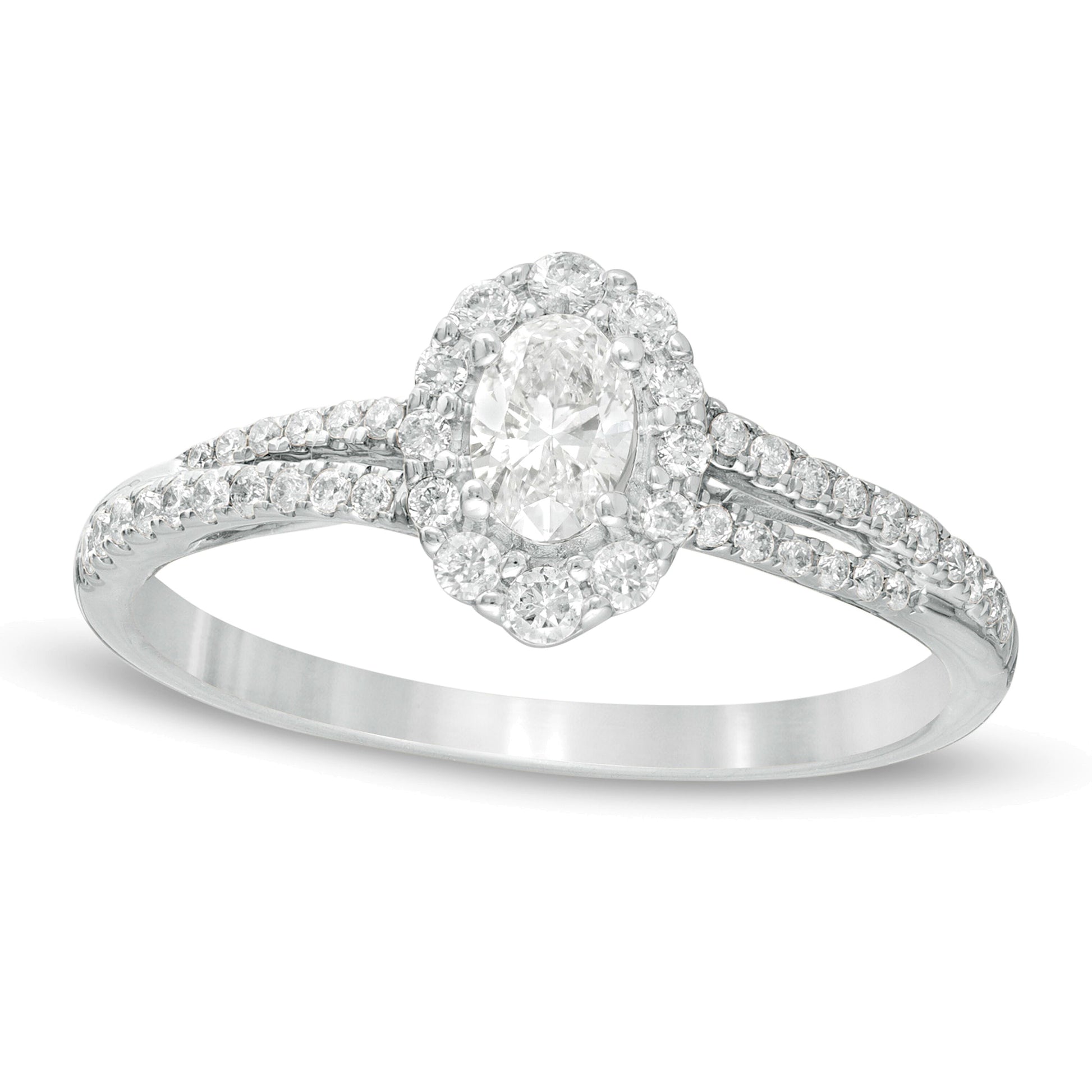 0.5 CT. TW Oval Diamond Frame Split Shank Engagement Ring in 10K White Gold
