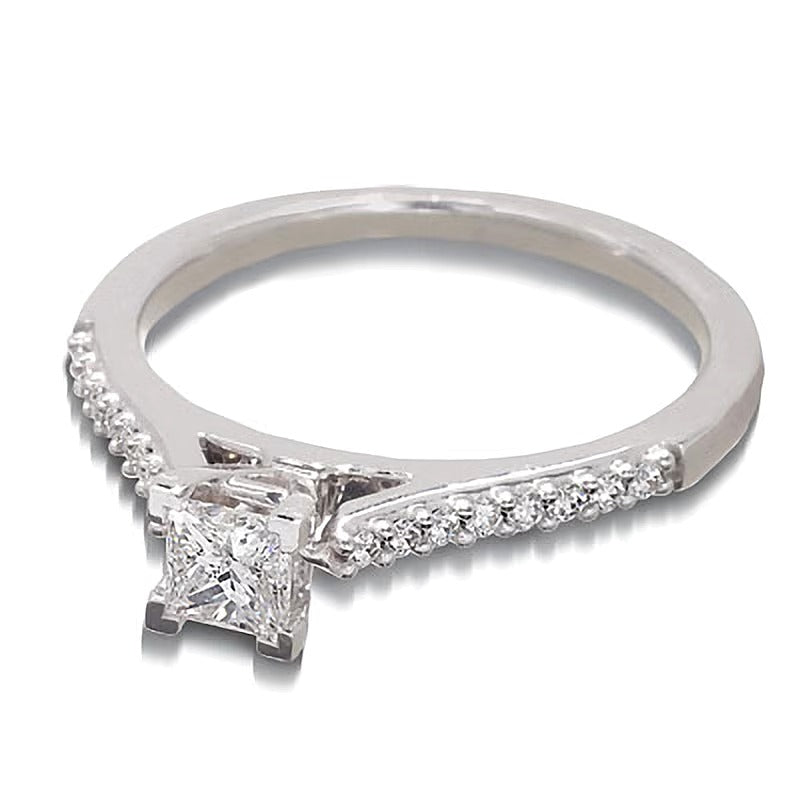 0.5 CT. TW Colourless Princess-Cut Diamond Solitaire Engagement Ring in 18K White Gold