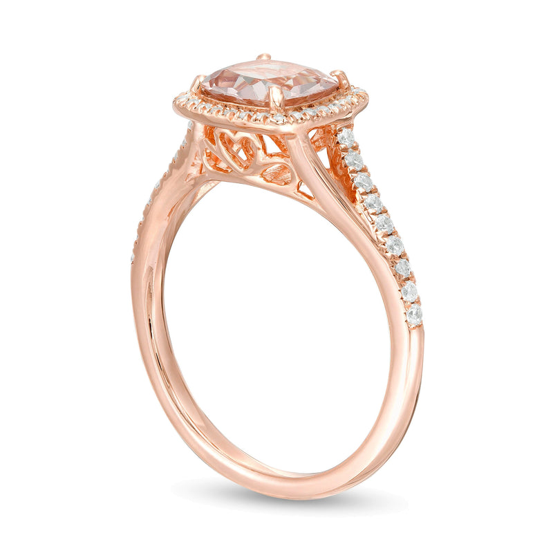 7.0mm Cushion-Cut Morganite and 0.25 CT. TW Diamond Frame Split Shank Ring in 10K Rose Gold