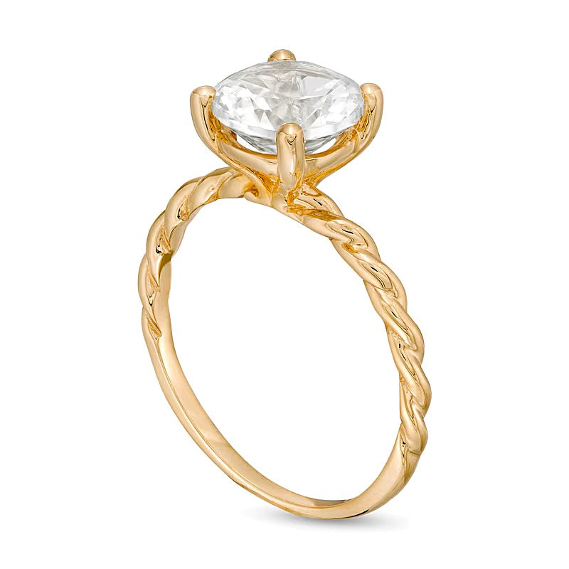 8.0mm Lab-Created White Sapphire Solitaire Rope Shank Ring in 10K Gold