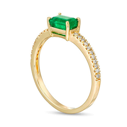 Emerald and 0.1 CT. TW Diamond Ring in 14K Gold