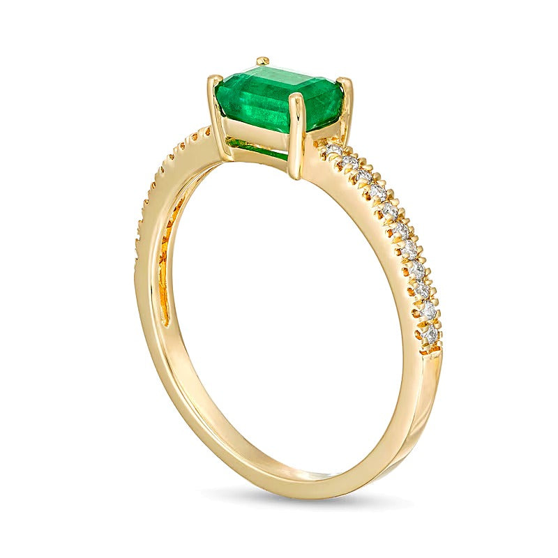 Emerald and 0.1 CT. TW Diamond Ring in 14K Gold