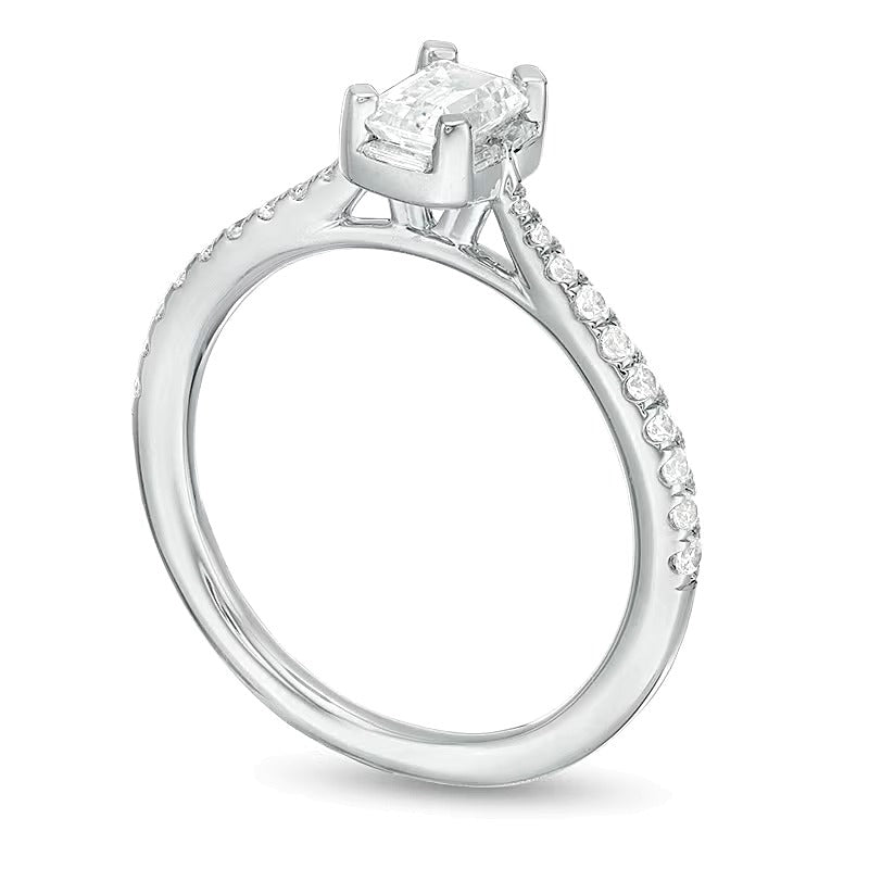 0.75 CT. TW Emerald-Cut Diamond Frame Engagement Ring in 14K White Gold
