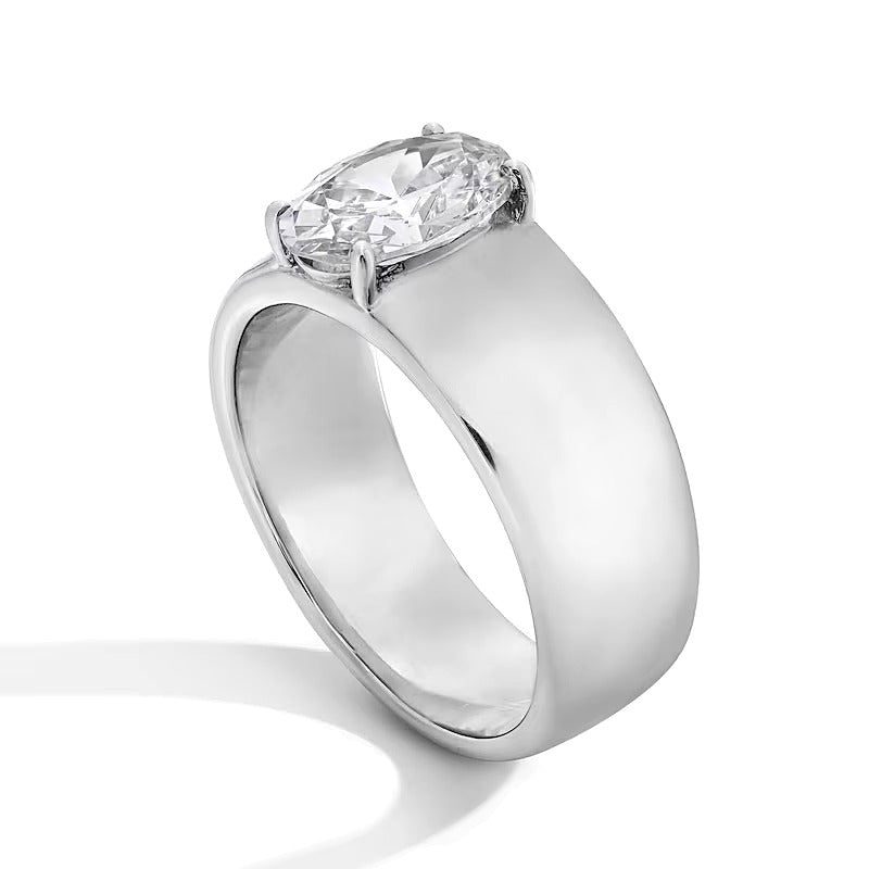 2.0 CT. Oval Lab-Grown Diamond Solitaire Thick Shank Engagement Ring in 14K White Gold (F/VS2)