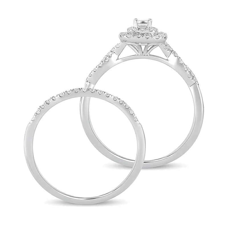 0.5 CT. TW Emerald-Cut Diamond Double Frame Multi-Row Bridal Set in 10K White Gold