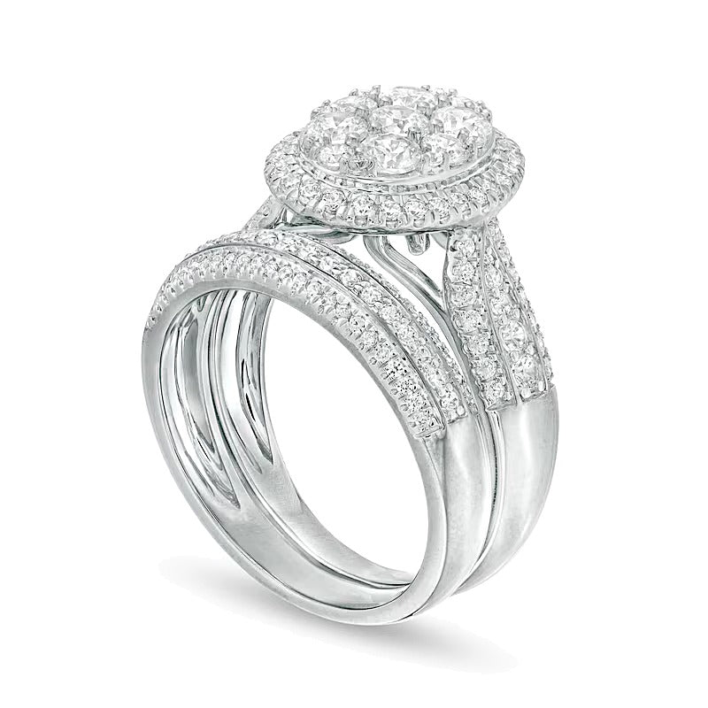 1.5 CT. TW Composite Diamond Oval Frame Multi-Row Bridal Set in 10K White Gold