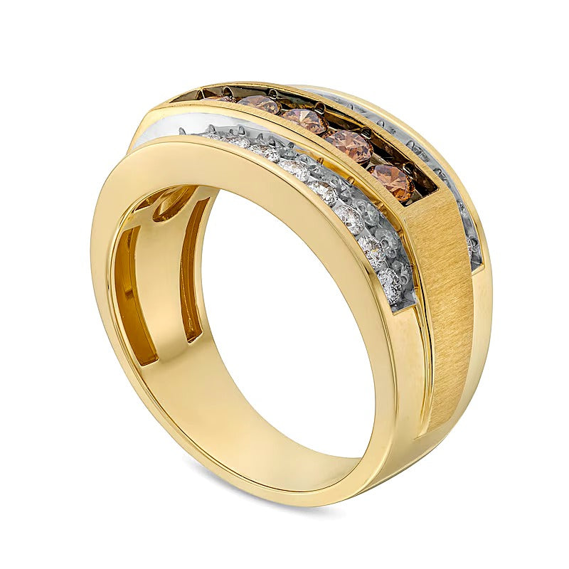1.25 CT. TW Champagne and White Diamond Raised Five Stone Ring in 10K Gold