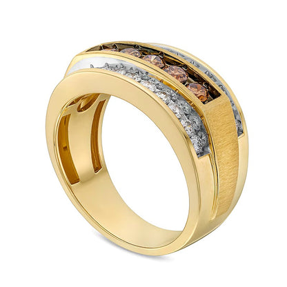 1.25 CT. TW Champagne and White Diamond Raised Five Stone Ring in 10K Gold