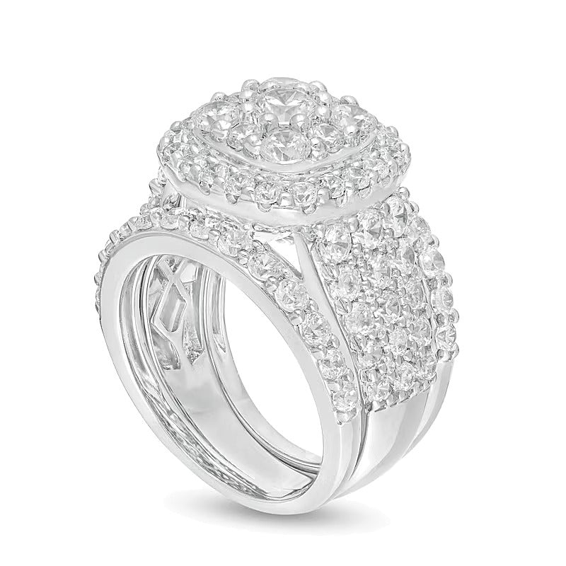 3.75 CT. TW Diamond Double Cushion Frame Multi-Row Three Piece Bridal Set in 10K White Gold