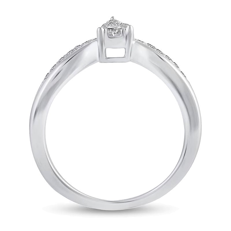 0.38 CT. TW Pear Multi-Diamond Split Shank Chevron Ring in 14K White Gold
