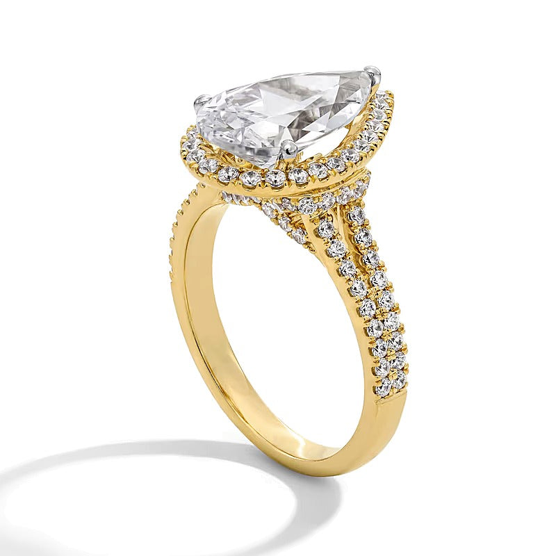 3.63 CT. TW Pear-Shaped Lab-Grown Diamond Frame Split Shank Engagement Ring in 14K Gold (F/VS2)