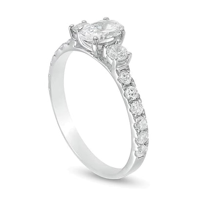 1.17 CT. TW Diamond Three Stone Engagement Ring in 14K White Gold