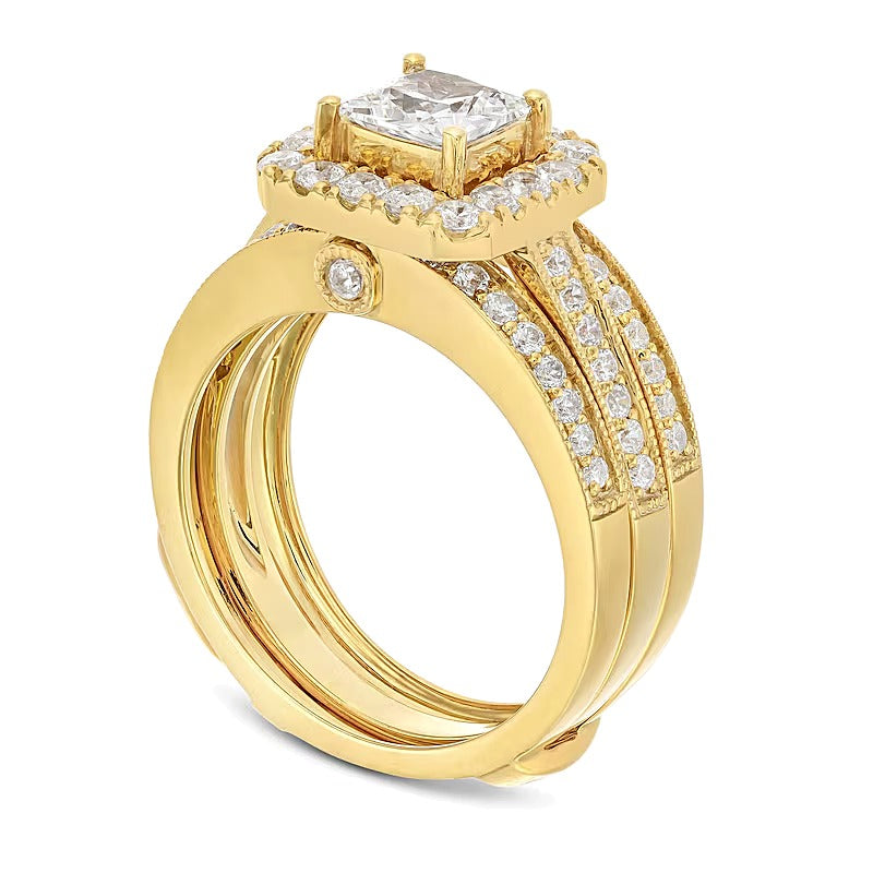 2.0 CT. TW Princess-Cut Lab-Grown Diamond Cushion-Shaped Frame Bridal Set in 14K Gold (F/VS2)