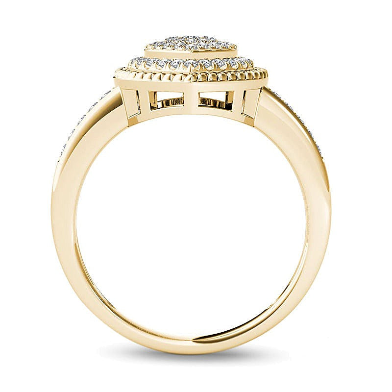 0.25 CT. TW Multi-Diamond Heart-Shaped Rope Frame Ring in 10K Gold