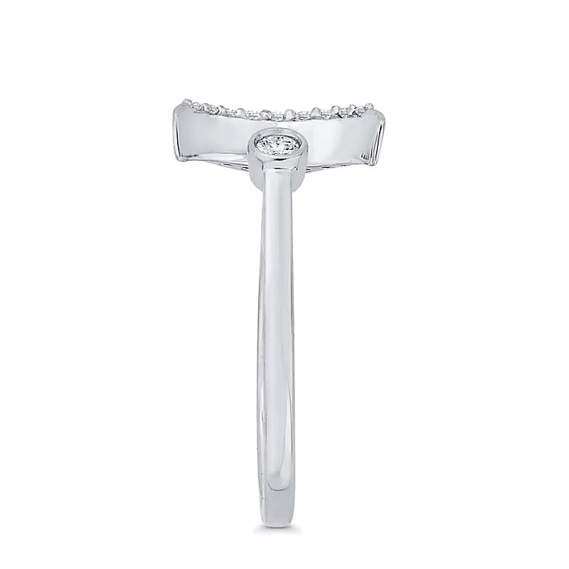 0.1 CT. TW Diamond Crescent Moon Open Ring in 10K White Gold