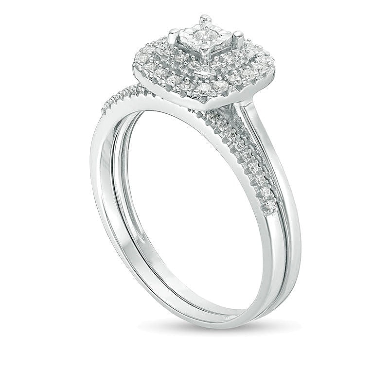 0.25 CT. TW Diamond Double Cushion Frame Bridal Set in 10K White Gold